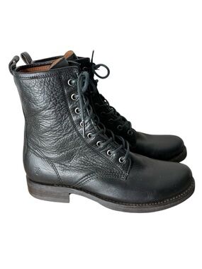 FRYE Black Leather Veronica Lace Up Combat Boots Grunge Edgy Size 9